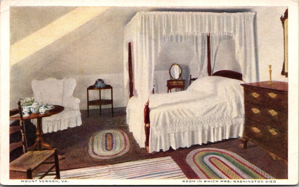 Room Where Mrs. Washington Died Mount Vernon VA Vintage Postcard SP10-17